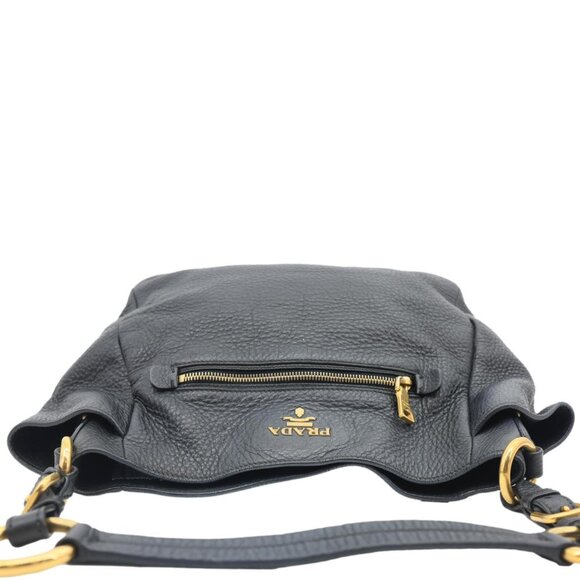 Prada  Vitello Daino Front Zip Leather Hobo Bag Black - Picture 4 of 16